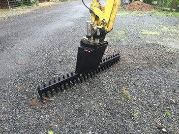 landscape rake mini digger|bobcat mini excavator rake attachment.